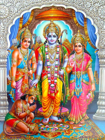Ram Darbar - Ram Laxman Sita and Hanuman - Ramayan Art Painting - Posters by Kritanta Vala
