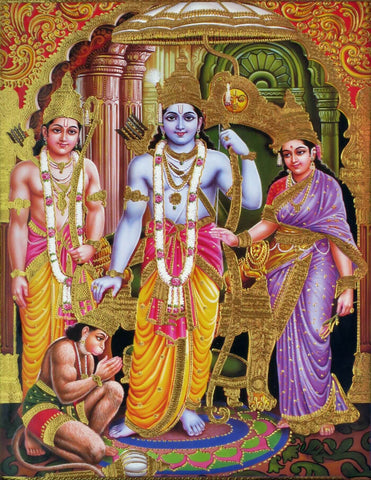 Ram Darbar - Ram Laxman Sita and Hanuman - Ramayan Painting Poster - Posters by Kritanta Vala