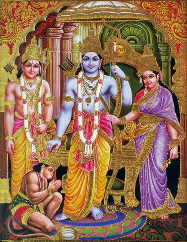 Ram Darbar - Ram Laxman Sita and Hanuman - Ramayan Painting Poster - Art Prints