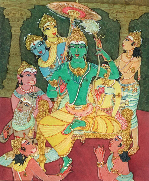 Ram Darbar Pattabhishekam - Ram Laxman Sita and Hanuman - Ramayan Art Famous Painting - Art Prints