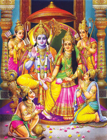 Ram Darbar Pattabhishekam - Ram Laxman Sita and Hanuman - Ramayan Art Painting Poster - Art Prints