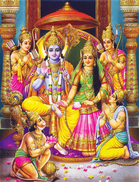 Ram Darbar Pattabhishekam - Ram Laxman Sita and Hanuman - Ramayan Art Painting Poster - Posters