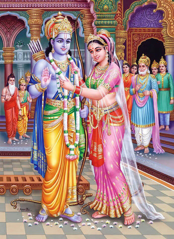 Ram Sita Marriage - Indian Miniature Painting From Ramayan - Vintage Indian Art - Life Size Posters by Kritanta Vala