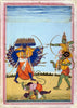 Rama And Hanuman Fighting Ravana c1820 - Thanjavur Style - Vintage Indian Miniature Ramayan Painting - Art Prints