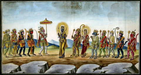 Rama And The Monkey Chiefs - Indian Miniature Painting From Ramayana - Vintage Indian Art by Kritanta Vala
