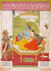 Rama And Sita Enthroned With Lakshmana And Hanuman, Pahari, Guler, circa 1800-15 - Indian Miniature Painting From Ramayan - Vintage Indian Art - Framed Prints