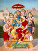 Ramapanchayan - Raghupati Ram Laxman Sita and Hanuman - Raja Ravi Varma Press Vintage Printed Lithograph Poster - Posters