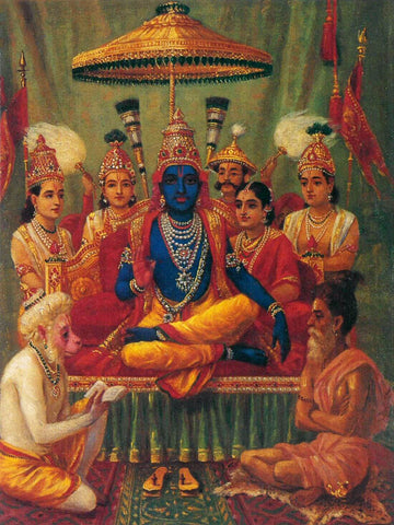 Ramapattabhishek - Coronation Of Lord Rama - Raja Ravi Varma Vintage Ramayan Painting - Framed Prints