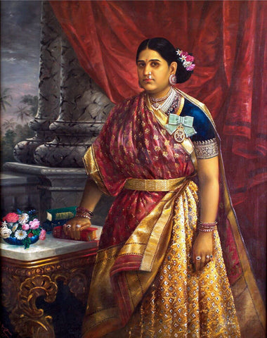 Rani Bharani Thirunal Lakshmi Bayi Of Travancore - Raja Ravi Varma - Indian King Queen Royal Painting by Royal Portraits