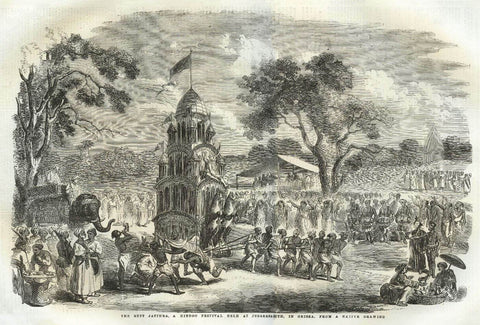 Rath Yatra at Jagannath (from the Illustrated London News 1857) - Vintage Art Prints Of India Canvas Print Rolled • 12x8 inches (On Sale - 25% OFF)