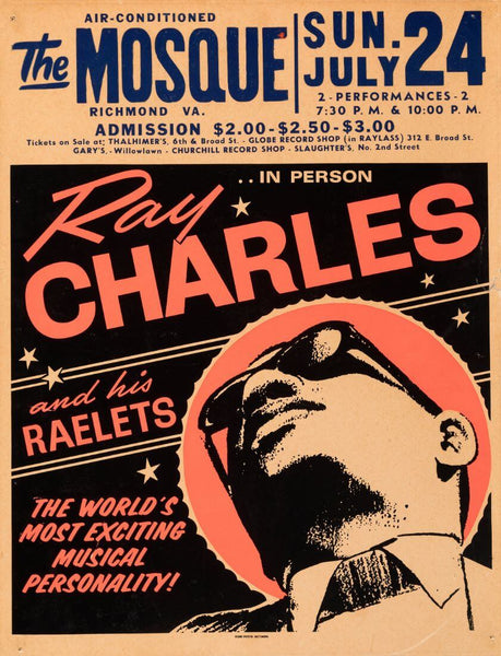 Ray Charles - 1966 Richmond, Virginia -  Vintage Concert Poster - Framed Prints