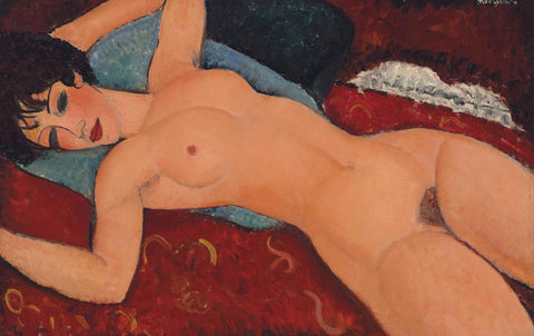 Reclining Nude With Blue Cushion - Art Prints