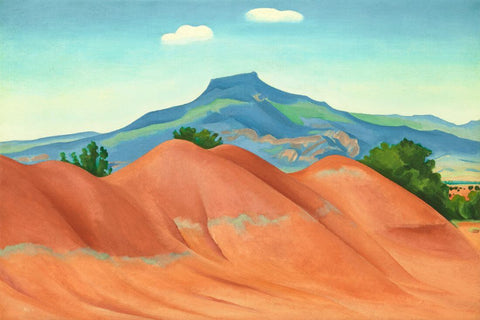 Red Hills with Pedernal, White Clouds - Georgia O'Keeffe - Landscape Painting - Art Prints