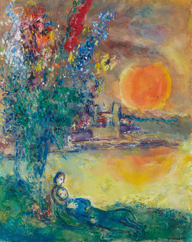 Red Moon At Cap Dantibes (Lune Rousse Au Cap Dantibes) - Marc Chagall - Modernism Painting by Marc Chagall