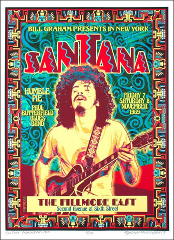 Retro Vintage Poster - Santana At Fillmore East 1969 - Tallenge Music And Musicians Collection - Framed Prints
