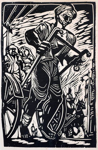 Rickshaw Puller - Chittaprosad Bhattacharya - Bengal School Art - Indian Linocut Painting - Life Size Posters