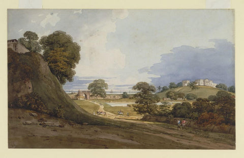 River Ganga at Bhagalpur with Cleveland House On A Hill  - Charles DOyly - Vintage Orientalist Paintings of India by Charles DOyly