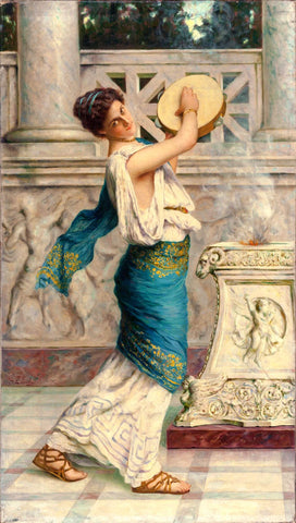 Roman Woman Playing the Tambourine - Guglielmo Zocchi - Italian Art Painting - Art Prints