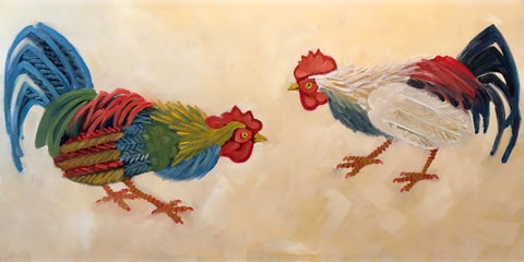 Rooster Cock Fight Painting - Large Art Prints by Sean