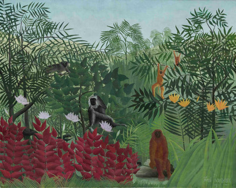 Tropical Forest With Apes And Snake - Posters by Henri Rousseau