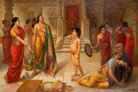 Rukmangada and Mohini - Raja Ravi Varma - Vintage Indian Art Painting by Raja Ravi Varma