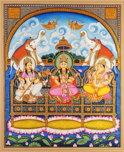 Saraswati Lakshmi And Ganesha Painting - Life Size Posters