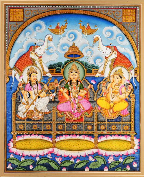Saraswati Lakshmi And Ganesha Painting - Canvas Prints