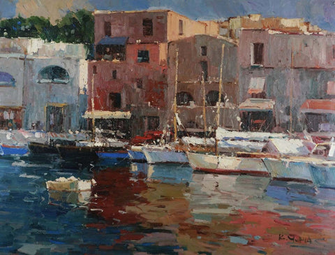 Harbour Scenery At Monaco - Oil Painting - Art Prints