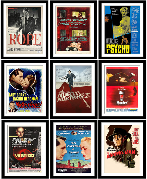 Alfred Hitchcock Greatest Movies Poster Set - Set of 10 Framed Poster Paper - (12 x 17 inches)each