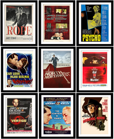 Alfred Hitchcock Greatest Movies Poster Set - Set of 10 Framed Poster Paper - (12 x 17 inches)each