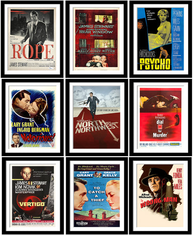 Alfred Hitchcock Greatest Movies Poster Set - Set of 10 Framed Poster Paper - (12 x 17 inches)each by Hitchcock