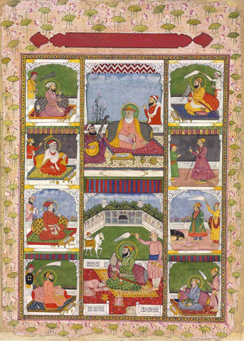 Sikh Gurus - Delhi School C.1820 - Vintage Indian Sikhism Art Painting - Framed Prints