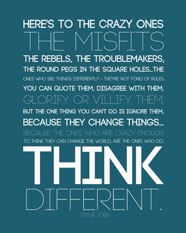 Motivational Poster - Steve Jobs Apple Founder - Think Different - Inspirational Quote - Art Prints