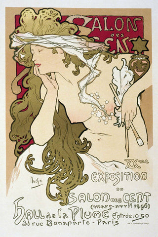 Salon des Cent - Vintage Advertisement Poster - Alphonse Mucha - Art Nouveau Print by Alphonse Mucha