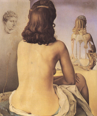My Wife, Nude, Contemplating Her Own Flesh Becoming Stairs, Three Vertebrae Of A Column, Sky And Architecture by Salvador Dali
