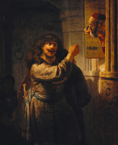 Samson Threatening His Father-in-Law - Large Art Prints by Rembrandt