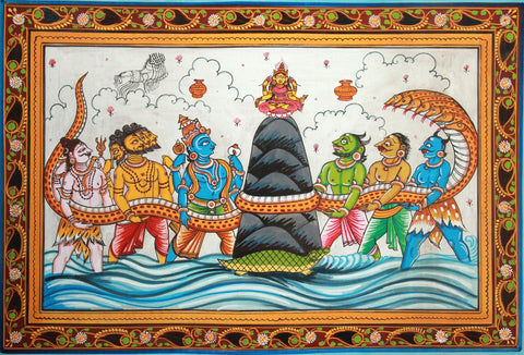 Samudra Manthan (Churning Of The Ocean) - C. AD. 1110-1435 - Indian Miniature Painting by Tallenge Store