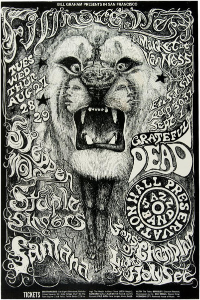 Santana, Steppenwolf, Grateful Dead - Fillmore West, CA 1968 - Vintage Music Concert Poster - Large Art Prints