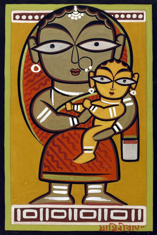 Santhal Mother and Child - Large Art Prints by Jamini Roy