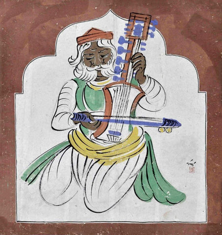 Sarangi Wala - Haripura Panels Collection - Nandalal Bose - Bengal School Painting by Nandalal Bose