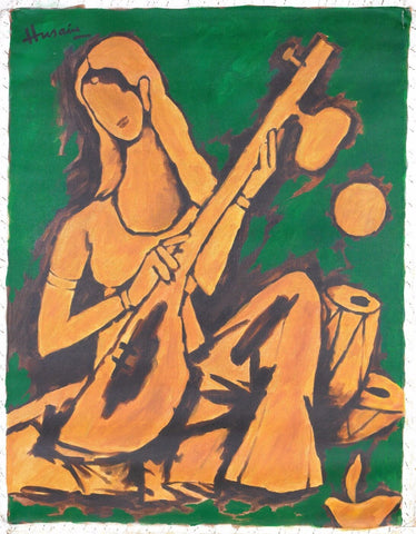 Saraswati on Veena by M F Husain