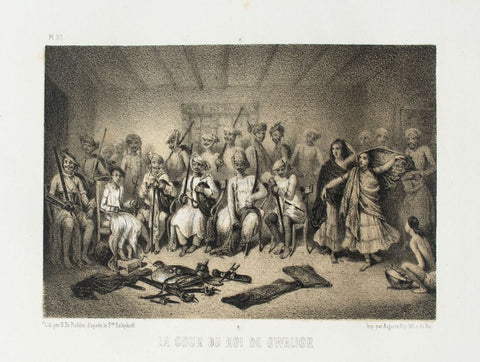 Scene From Court Of King Of Gwalior (La Cour Du Roi Du Gwalior) - Alexis Dmitievich Soltykoff - Voyages Of India – Lithograpic Print – Orientalist Art Painting by Prince Alexis Soltykoff