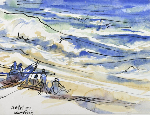 Seascape - Ramkinkar Baij - Bengal School Indian Painting - Posters by Ramkinkar Baij