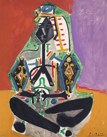 Seated Jacqueline In Turkish Costume (Femme Accroupie en Costume Turc) - Pablo Picasso - Famous Painting - Canvas Prints
