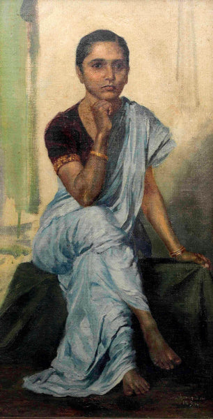 Seated Lady - M V Dhurandhar  - Indian Art Masters Painting - Life Size Posters