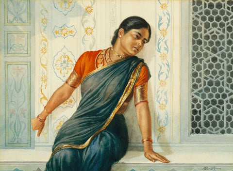 Seated Lady - M V Dhurandhar - Indian Masters Artwork - Framed Prints