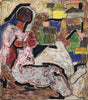 Seated Woman - M F Husain - Painting - Canvas Prints