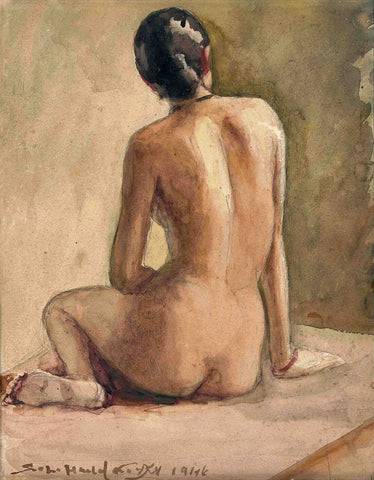 Seated Woman - S L Haldankar  - Indian Art Painting - Canvas Prints by S L Haldankar