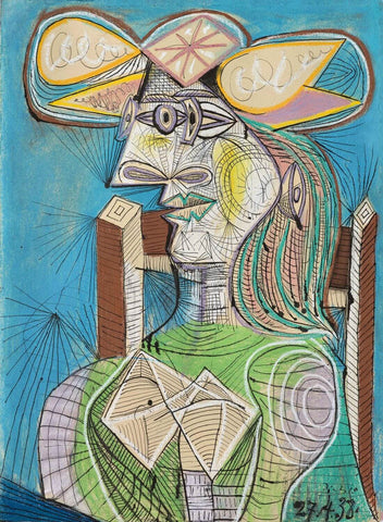Seated Woman On A Wooden Chair - Pablo Picasso Painting - Life Size Posters