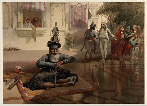 Indian Miniature Paintings - Seated holy man with figures Amritsar Punjab - Large Art Prints by Kritanta Vala